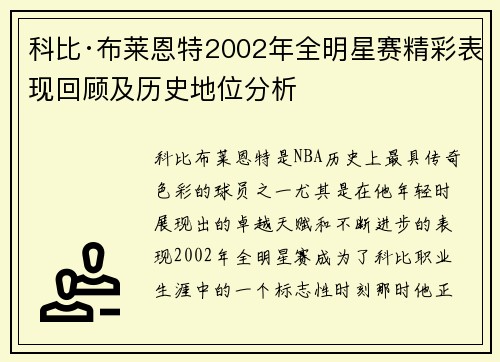 科比·布莱恩特2002年全明星赛精彩表现回顾及历史地位分析